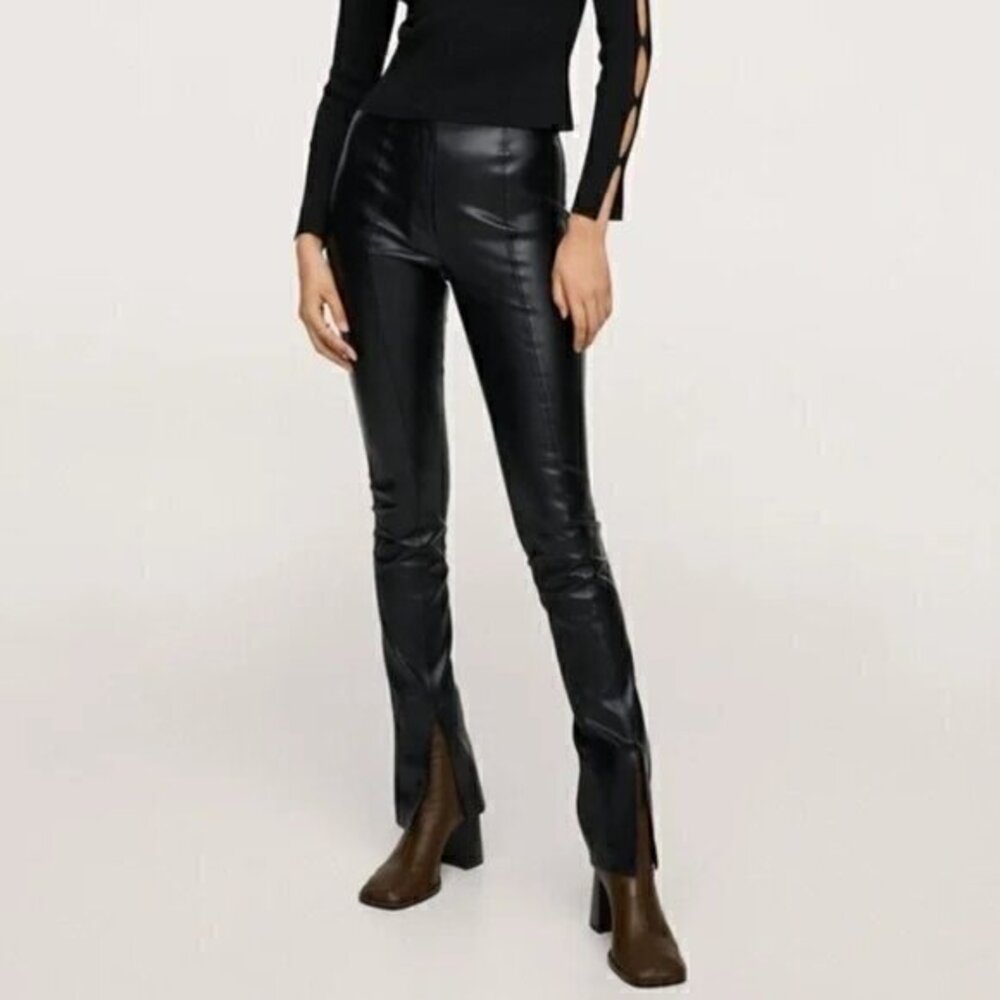 MANGO Leather Effect Leggings With Split Hems
